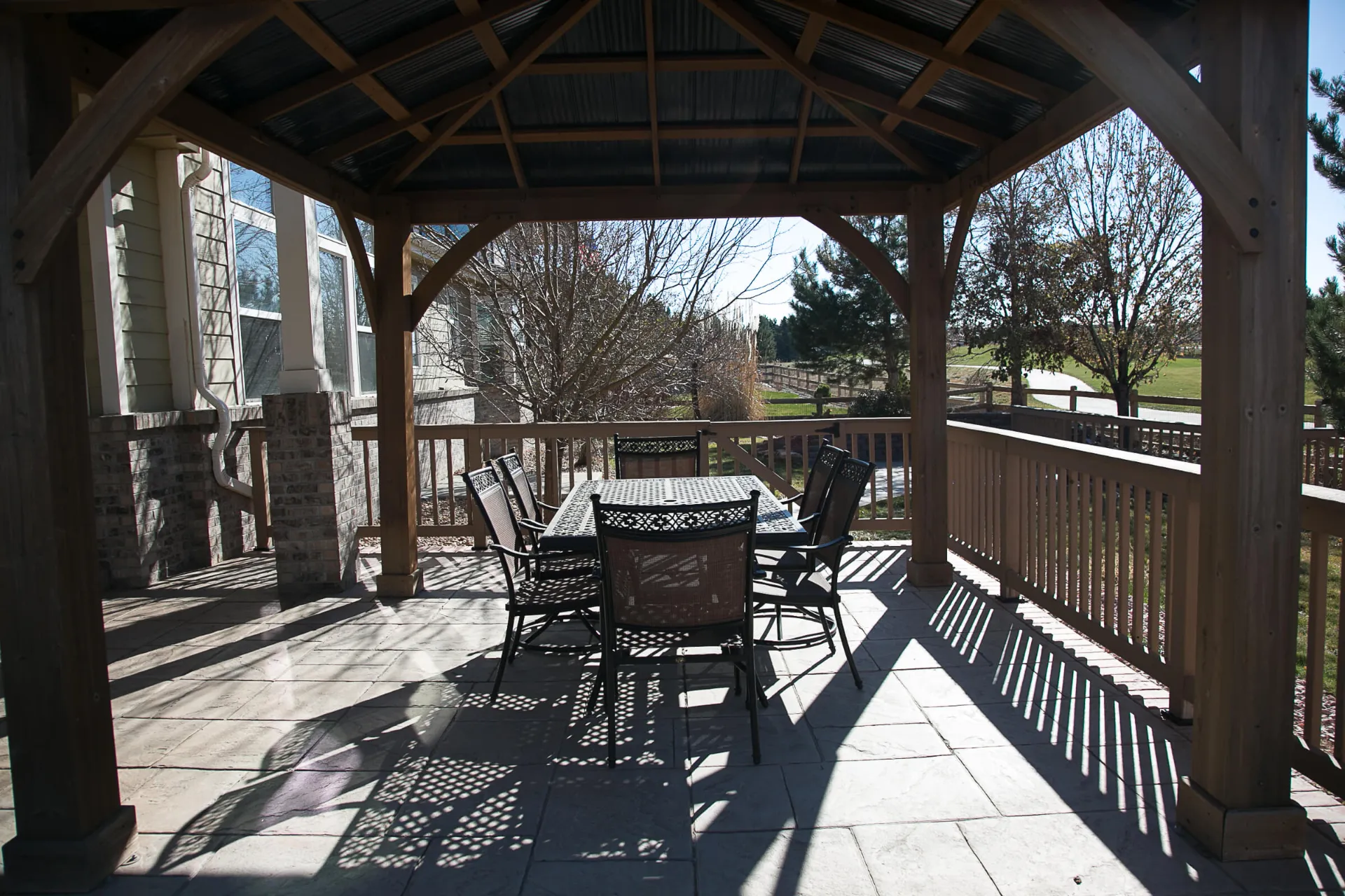 Our roofed patio with table and chairs.